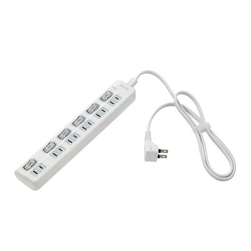 LEDランプスイッチ付タップ 6個口 1m 上差し ホワイト WLS-LU61EB(W)