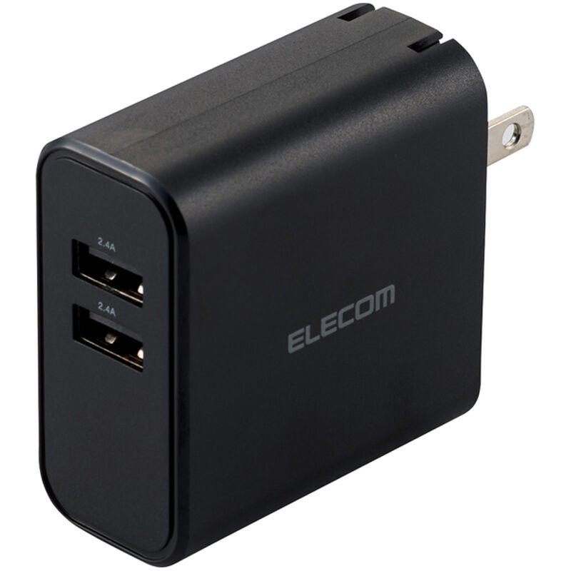 スマートフォン・タブレット用AC充電器/4.8A出力/USB-Aメス2ポート/おまかせ充電搭載/ブラック MPA-ACU05BK