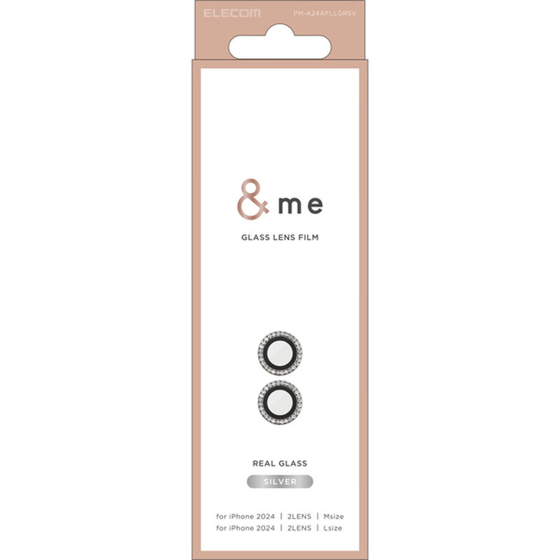 iPhone 16/iPhone 16 Plus用カメラレンズガラスフィルム/ラインストーン/&Me/シルバー PM-A24AFLLGRSV