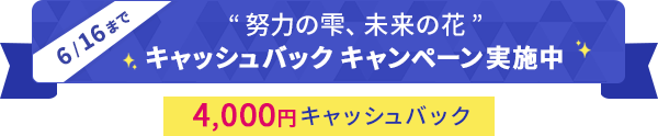 “努力の雫、未来の花”キャッシュバックキャンペーン実施中 4,000円キャッシュバック