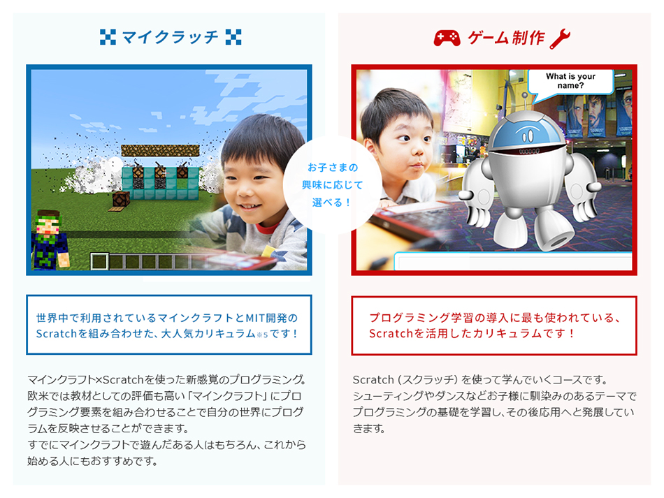 マイクラッチとゲーム制作のカリキュラム学習イメージ画像